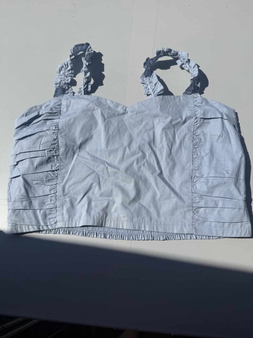 Sky plus Light Blue Ruffle Crop Top 3x baby tee y2k solid spring capsule A10